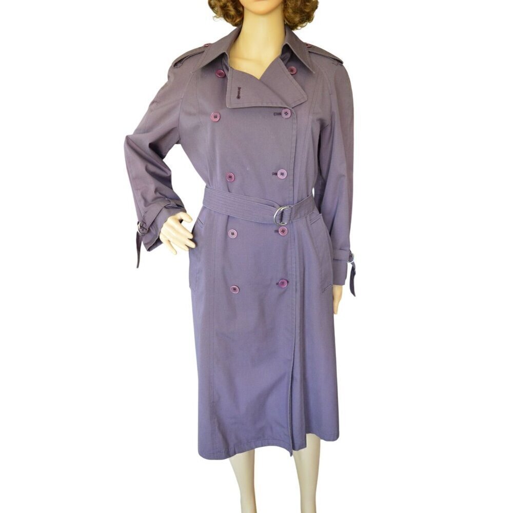 Vintage London Fog Purple Womens Trench Coat Size 10 Petite Retro Coquette Class
